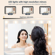 White Dressing Table with LED Lights Mirror Stool Drawers Vanity Makeup Desk Set