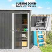 5 x 3ft Garden Storage Shed Sliding Door Sloped Roof Tool, Grey