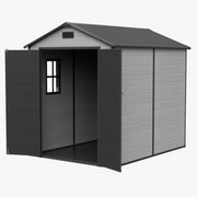 8x6 6x6 5x3 Plastic Garden Shed with Floor Window Lockable Door Wood Grain Grey