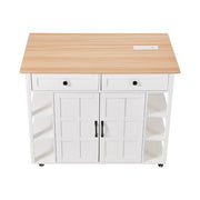 2 Doors 2 Drawers Rolling Kitchen Island with Drop Leaf Tabletop and UK Socket