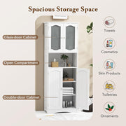 Tall Kitchen Pantry Cabinet White Storage Cupboard Glass Doors Shelves 164cm