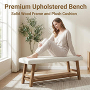 55'' Modern Upholstered Solid Wood Entryway Bench with Shoe Storage for Hallway