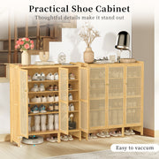 3 Rattan Door XL Shoe Cabinet Bamboo Wood Shoes Shelf Footwear Storage Organizer
