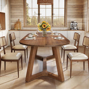 63-Inch Solid Wood Oval Dining Table Modern Wooden Kitchen Table for 4-6 People