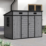 4 x 8ft Grey Wood Effect Plastic Garden Shed Outdoor Utility Tool Storage House