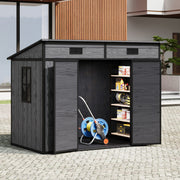 8x4ft Outdoor Large Shed Plastic Garden Tools Bike Storage Shed House SlopedRoof