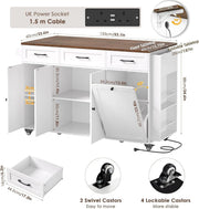Kitchen Island on Wheels Mobile Trolley Trash Bin Cabinet Drop Leaf Power Outlet