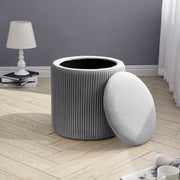Grey Ottoman Seat Toy Storage Box Velvet Footstool Pleated Detail Bench Pouffe