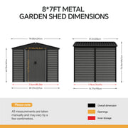 8X7FT Galvanised Metal Garden with Double Sliding Doors Outdoor Storage Shed UK