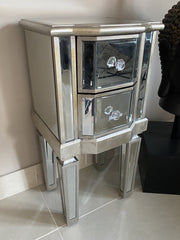 Mirrored Bedside Table 2 Drawer Venetian Distressed Silver Bedroom Living SOL
