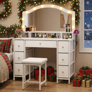Dressing Table Makeup Desk LED Mirror Vanity Set 7 Drawers Organizer Stool White