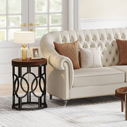 Round End Table, Industrial Side Table with Metal Hollow Frame for Living Room