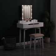 Dressing Table Vanity Set Makeup Desk w/ LED Light Mirror with 4 Drawers Bedroom