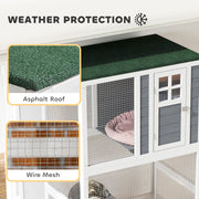 PawHut Wooden Cat House with Asphalt Roof, Cat Cage for Multiple Cats White