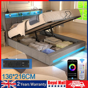 NEW OTTOMAN STORAGE UPHOLSTERED BED FRAME 4FT6 DOUBLE WITH USB PORT & LED LIGHT