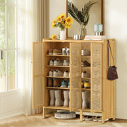3 Rattan Door XL Shoe Cabinet Bamboo Wood Shoes Shelf Footwear Storage Organizer