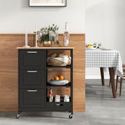 Utility Cart on Lockable Wheels Kitchen Island Rolling Cart-Black