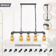 5 Light Kitchen Island Pendant Linear Farmhouse Modern Pipe Lamp Lighting