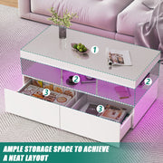 Coffee Table with LED High Gloss White Coffee Table Rectangular Centre 2 Drawers