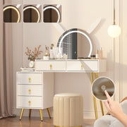 Dressing Table with LED Light Mirror Vanity Desk Makeup Table 5 Drawers Cabinet