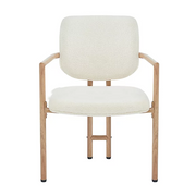 Set of 2 Dining Chairs !SALE! Cream Boucle Armchairs Wood Effect Metal Frame