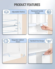 Kitchen Pantry Cupboard LED Tall White Storage Cabinet Glass Doors Shelves 170cm