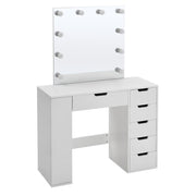 White Dressing Vanity Table Wood Makeup Desk with LED Lights Mirror 6 Drawers