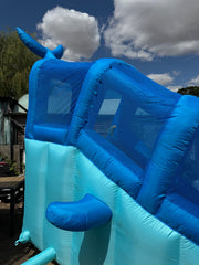 H2OGO! Whale Inflatable Kids Water Park Slide Splash Pad Climb Wall Blower