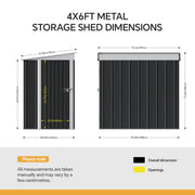 4 x 6FT Metal Garden Shed Outdoor Storage House Tool Sheds with Door and Vents
