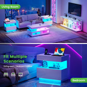 High Gloss Bedside Cabinet Hidden Compartment 3-Colour LED USB Type-C Charging