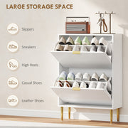 Slim Shoe Storage Cabinet with 2 Flip Drawers for Hallway, White
