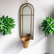 Arched Garden Wall Mirror with Planter Flower Pot Rusty Metal Rustic Outdoor