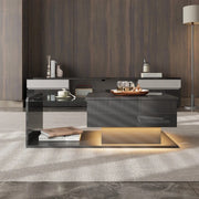 Black Lift Top Coffee Table LED Lights Hidden Storage High Gloss Modern