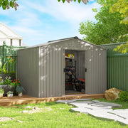 9 x 6FT Galvanised Garden Storage Shed with Sliding Door, Grey