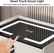 LED Nightstand Smart Bedside Table Modern End Table With USB Ports & Drawer