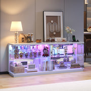 LED TV Unit Cabinet RGB Lights Glass Doors USB-C Power Sockets Modern Stand