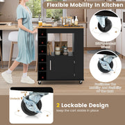 Kitchen Island Rolling Storage Cabinet Trolley Cart Shelves-Black