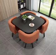 5-Piece Modern Round Dining Table Set + 4 Upholstered Faux Leather Chairs