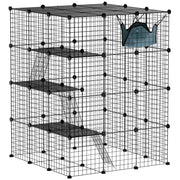 Large Cat Cage, Indoor Cat Enclosure, Four-Tier Cat Playpen with Hammock, Ramps