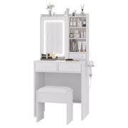 Dressing Table with LED Lights Mirror 2 Drawers Vanity Makeup Desk with Stool