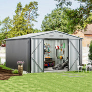 10 x 12 FT Galvanised Metal Steel Sheds Garden Storage Shed Ventilation w/ Door