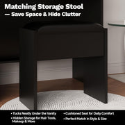 Dressing Table with LED Lights Mirror 2 Drawers Vanity Makeup Desk with Stool