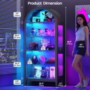 Glass Display Cabinet with RGB Lights, 5-tier Arched Curio cabinet for Models
