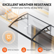 Window Awning Canopy with Large Drainage Gutter ABS Plastic Bracket PC Panel