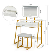 MONDEER Dressing Table Makeup Desk Vanity Set w/ LED Light Drawers Padded Stool