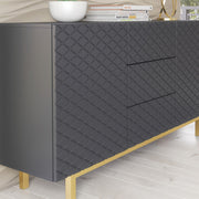 Sideboard TV Cabinet Storage Cupboard Buffet Diamond Pattern Grey Gold 140cm