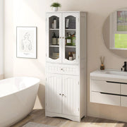 160cm Freestanding Linen Tall Bathroom Storage Cabinet 2 Glass Doors
