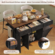 Kitchen Island on Wheels Mobile Trolley Trash Bin Cabinet Drop Leaf Power Outlet