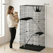 3-Tier Large Cat Cage Indoor, Detachable Metal Wire Kennel w/ Hammock