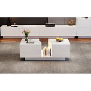 Led Coffee Table with 2 Drawer Storage, High Gloss Coffee Table for Living Room
